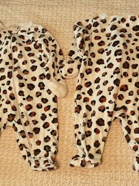 Leopard Print Beige Baby Pajama Footed Sleeper